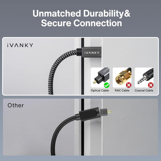 iVANKY Optical Audio Cable 10ft | Toslink S/PDIF Fiber | TV, Soundbar & Home Theater - Home Pulse