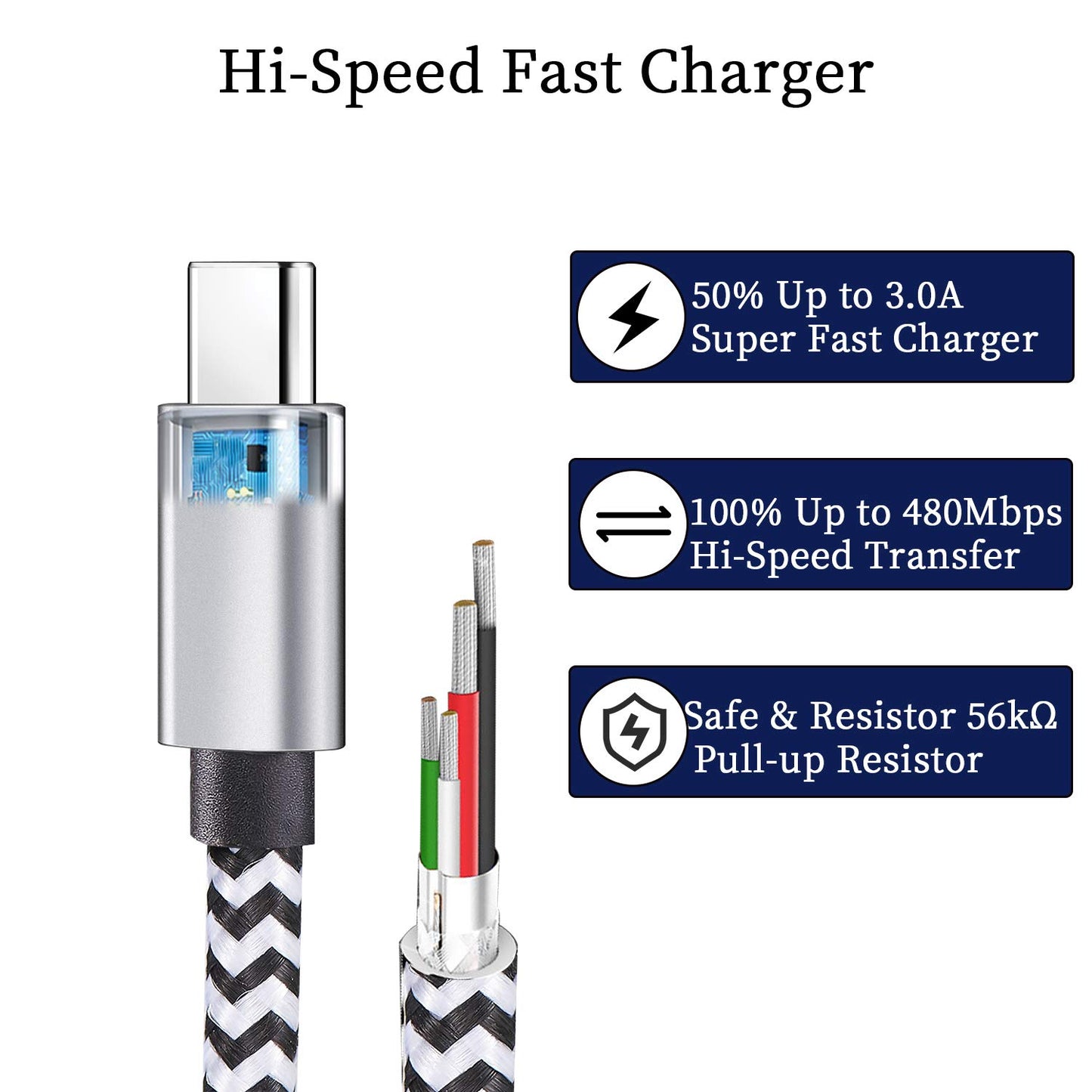 USB-C Cable 5-Pack 6ft | 3A Fast Charging Nylon Braided | Samsung Galaxy - Home Pulse