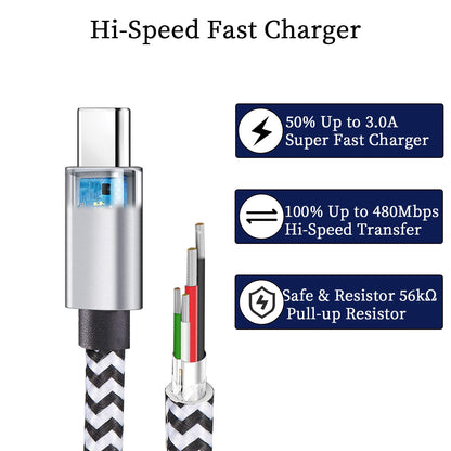 USB-C Cable 5-Pack 6ft | 3A Fast Charging Nylon Braided | Samsung Galaxy - Home Pulse