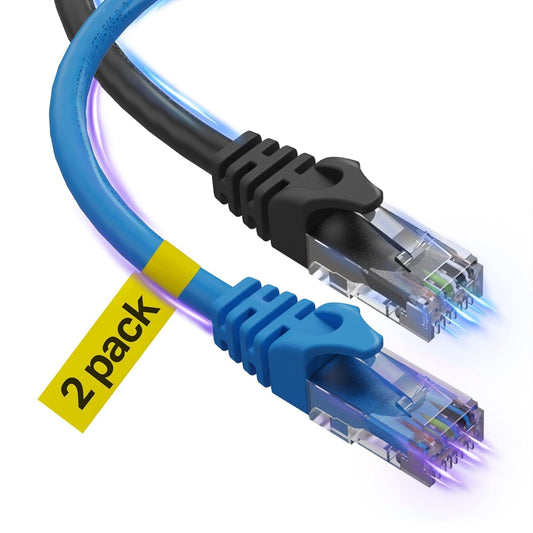 Cat6 Ethernet Cable 15ft (2-Pack) – High Speed LAN Network Cable, UTP RJ45 Patch Cord, 10Gbps, 500MHz Bandwidth, Black