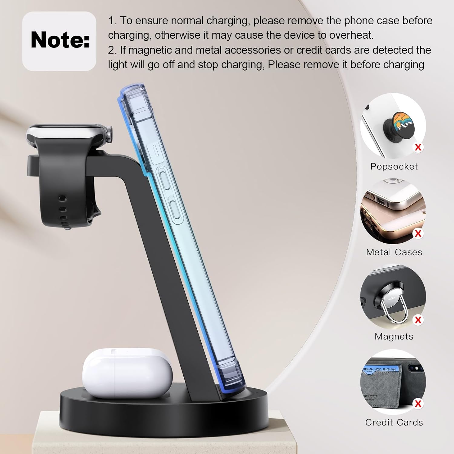 3-in-1 Wireless Charging Station – Fast Charger Dock for iPhone, Apple Watch & AirPods (Adapter Included)