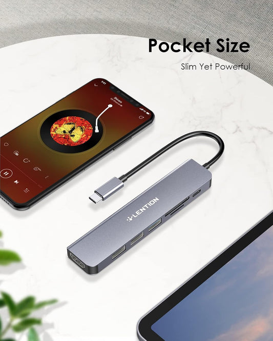 LENTION USB-C Hub 7-in-1 | 100W PD, 4K HDMI, Card Reader & USB Ports - Home Pulse