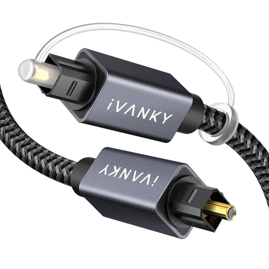 iVANKY 10ft Optical Audio Cable – Toslink S/PDIF Fiber, Nylon Braided, Gold-Plated, CL3 Rated, for TV, Soundbar, Home Theater, Xbox, PS4, Sonos & More