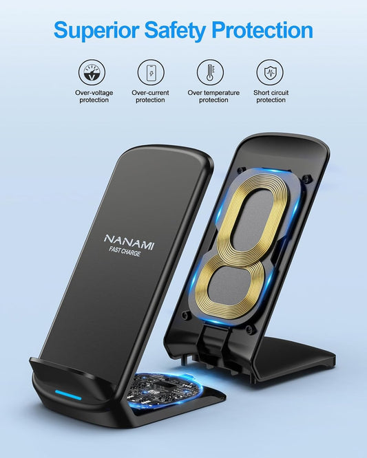 NANAMI Wireless Charger Stand | Upgraded Qi-Certified | 15W/10W/7.5W Fast Charging - Home Pulse