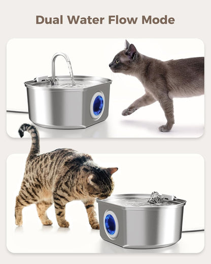 Cat Water Fountain Stainless Steel – 108 oz/3.2 L Automatic Pet Water Dispenser with Quadruple Filtration, Water Level Window & Quiet Pump