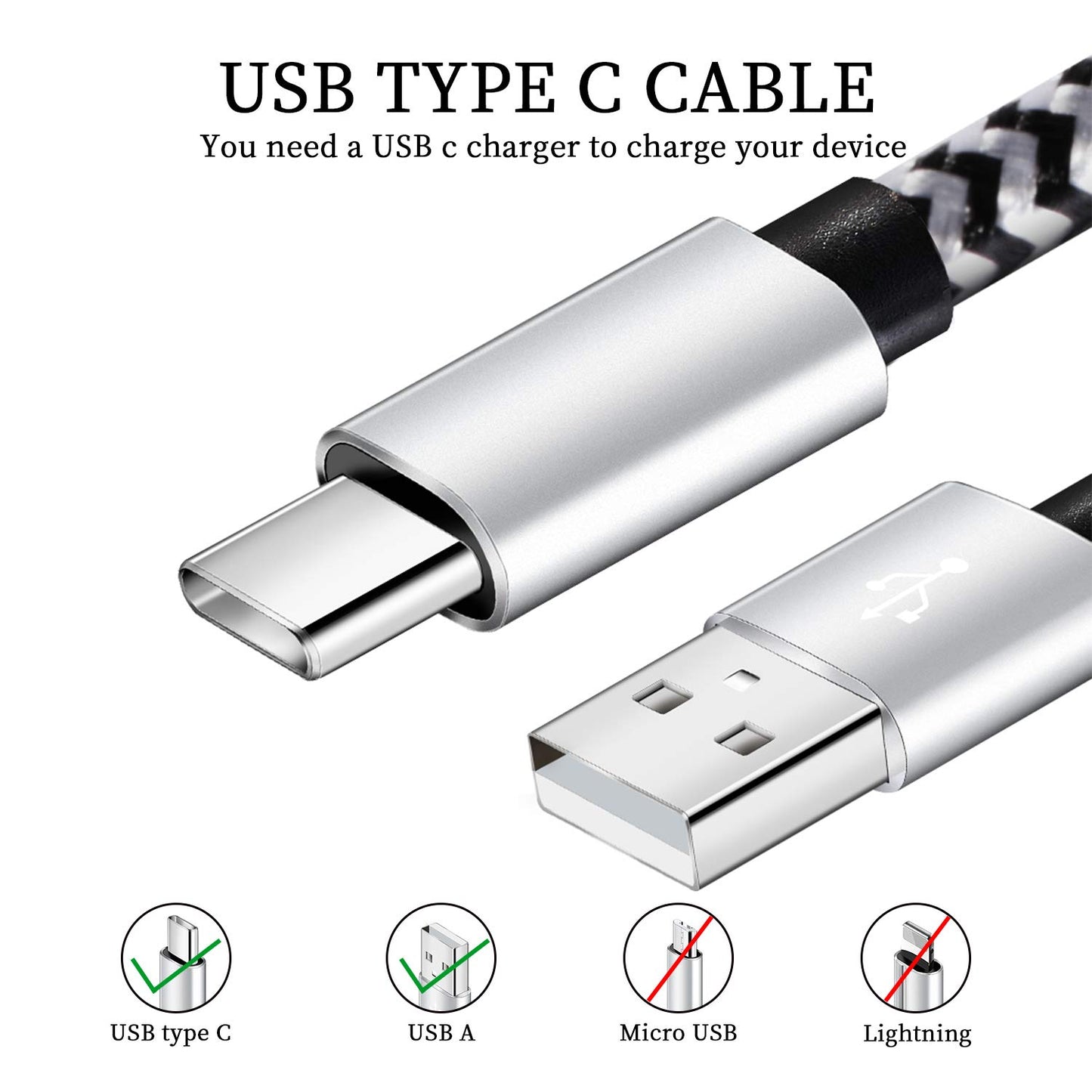 USB-C Cable 5-Pack 6ft | 3A Fast Charging Nylon Braided | Samsung Galaxy - Home Pulse
