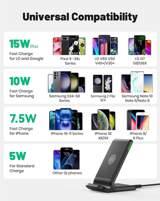 INIU Wireless Charger Stand 15W | Qi-Certified Fast Charging | iPhone & Samsung - Home Pulse