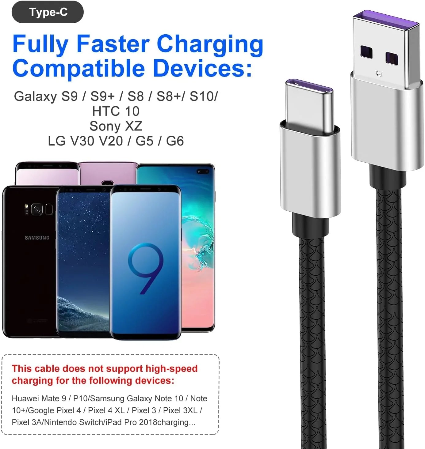 USB-C Cable 2-Pack 10ft | USB-A to USB-C Fast Charger | iPhone & Samsung - Home Pulse