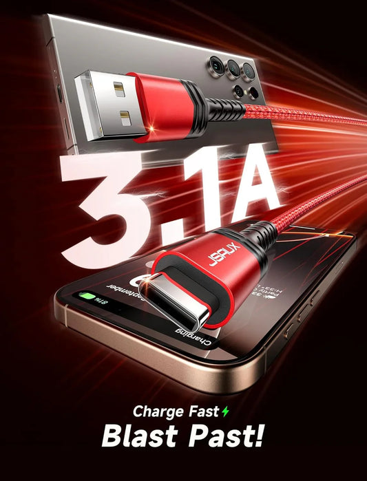 JSAUX USB-C Cable 2-Pack 6.6ft | USB-A to USB-C 3.1A Fast Charging - Home Pulse