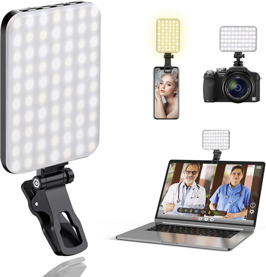 60-LED Portable Selfie Light – Rechargeable Clip-On with Tripod Adapter, 3 Light Modes for Phone, iPhone, Webcam & Laptop