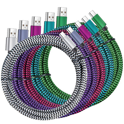 USB-C Cable 5-Pack 6ft | 3A Fast Charging Nylon Braided | Samsung Galaxy - Home Pulse