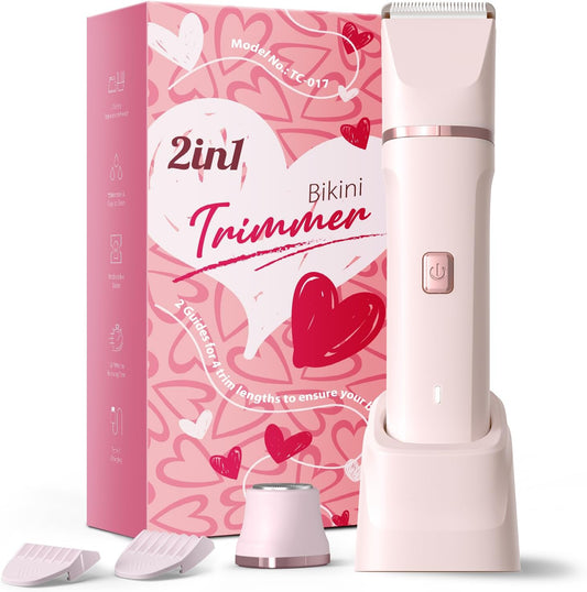 Bikini Trimmer for Women – Painless Electric Razor, Cordless Body Shaver, IPX7 Waterproof, Replaceable Blade, USB Charging Dock