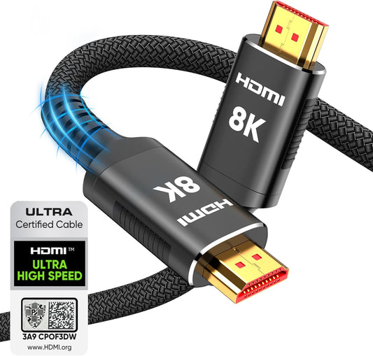Snowkids 8K Certified HDMI 2.1 Cable (10ft) – 48Gbps Ultra High-Speed HDMI Cord – 8K@60Hz / 4K@120Hz – Compatible with TV, Laptop, Monitor, PS5, Xbox, Projector, Entertainment & Sound Systems