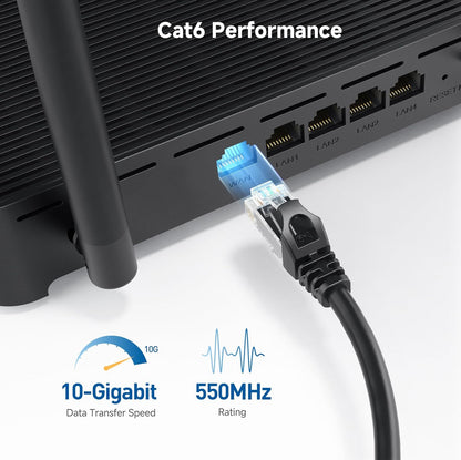 Cable Matters Cat6 Ethernet Cable 25ft – 10Gbps High-Speed LAN, 550MHz, Snagless RJ45 for Router, Modem, PC, Gaming, PoE – Black