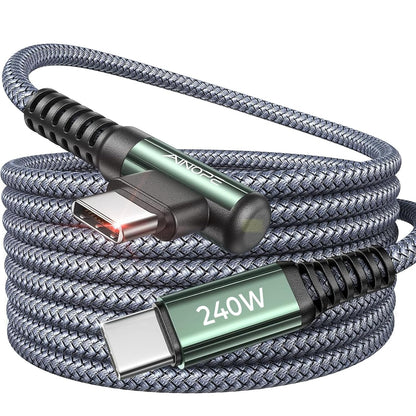 AINOPE USB-C to USB-C Cable 10ft | 240W Fast Charging | Right Angle Cord - Home Pulse