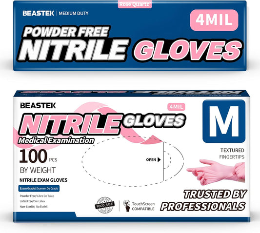 Beastek Nitrile Exam Gloves, 4Mil Disposable Powder-Free Latex-Free Glove for Medical Cooking Clean Esthetician, 100 Pcs
