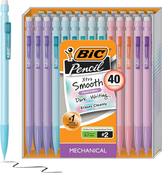 BIC Xtra Smooth Mechanical Pencil with Erasers, 0.7 mm Point, Refillable, 40-Count Pack