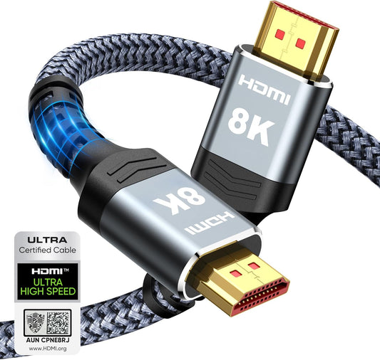 Highwings 8K 10K 4K HDMI Cable 6.6 ft – 48Gbps Ultra High-Speed, Braided, 4K@120Hz, 8K@60Hz, DTS:X, HDR10, HDCP 2.2/2.3, Roku/PS5/HDTV/Blu-ray