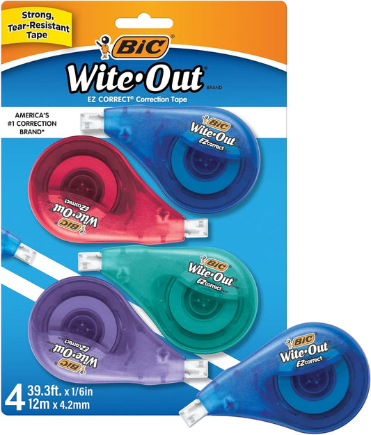 BIC Wite-Out EZ Correct Correction Tape – 19.8 ft, 4-Pack, Fast, Clean & Tear-Resistant – Ideal for School & Office
