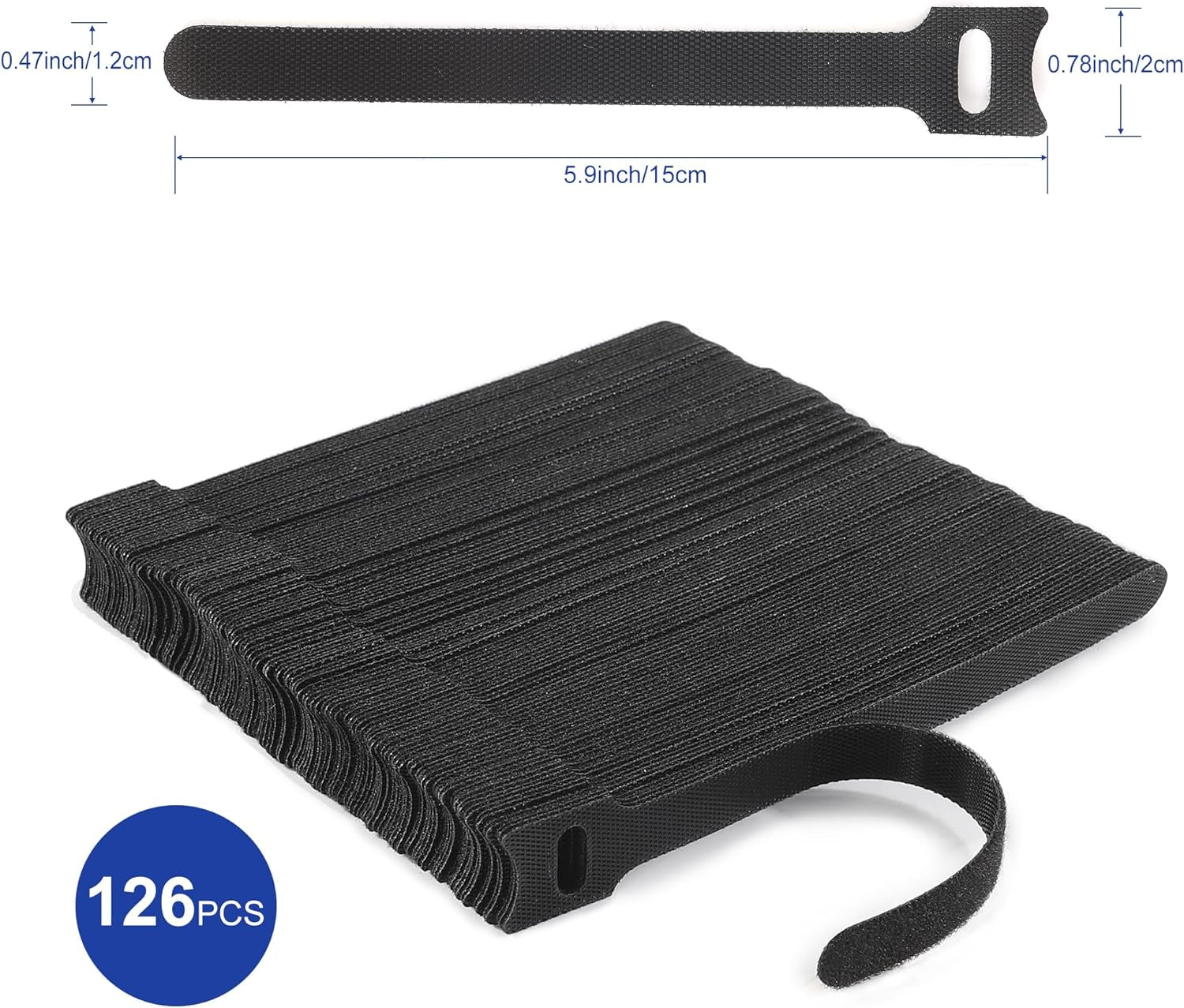 126 PCS 6 Inches Reusable Cable Ties, Adjustable Cord Straps, Wire Organizer, Cord Wrap and Hook Loop Cable Management - Black