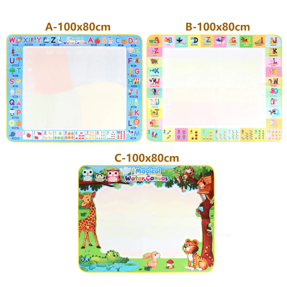 Magic Water Drawing Mat with Reusable Pens 100×80cm – Montessori Educational Doodle Painting Board for Kids – Mess-Free, Reusable & Foldable