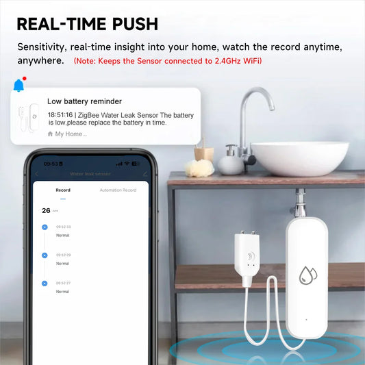 Tuya WiFi/Zigbee Water Leak Sensor | Smart Flood Detector with App Control - Home Pulse