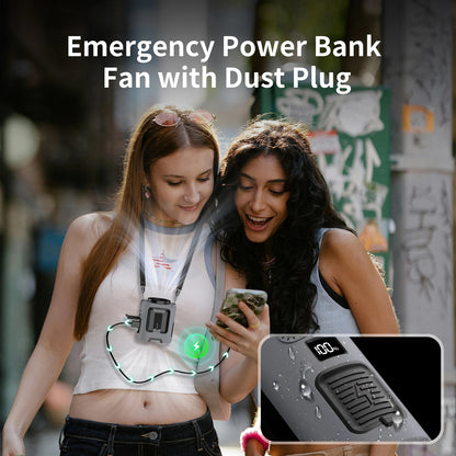 Outdoor Portable Waist Fan with LED Light – Hanging Neck & Clip Fan – 4 Speeds, Strong Airflow, Rechargeable Power Bank – Travel, Sports & Outdoor Cooling