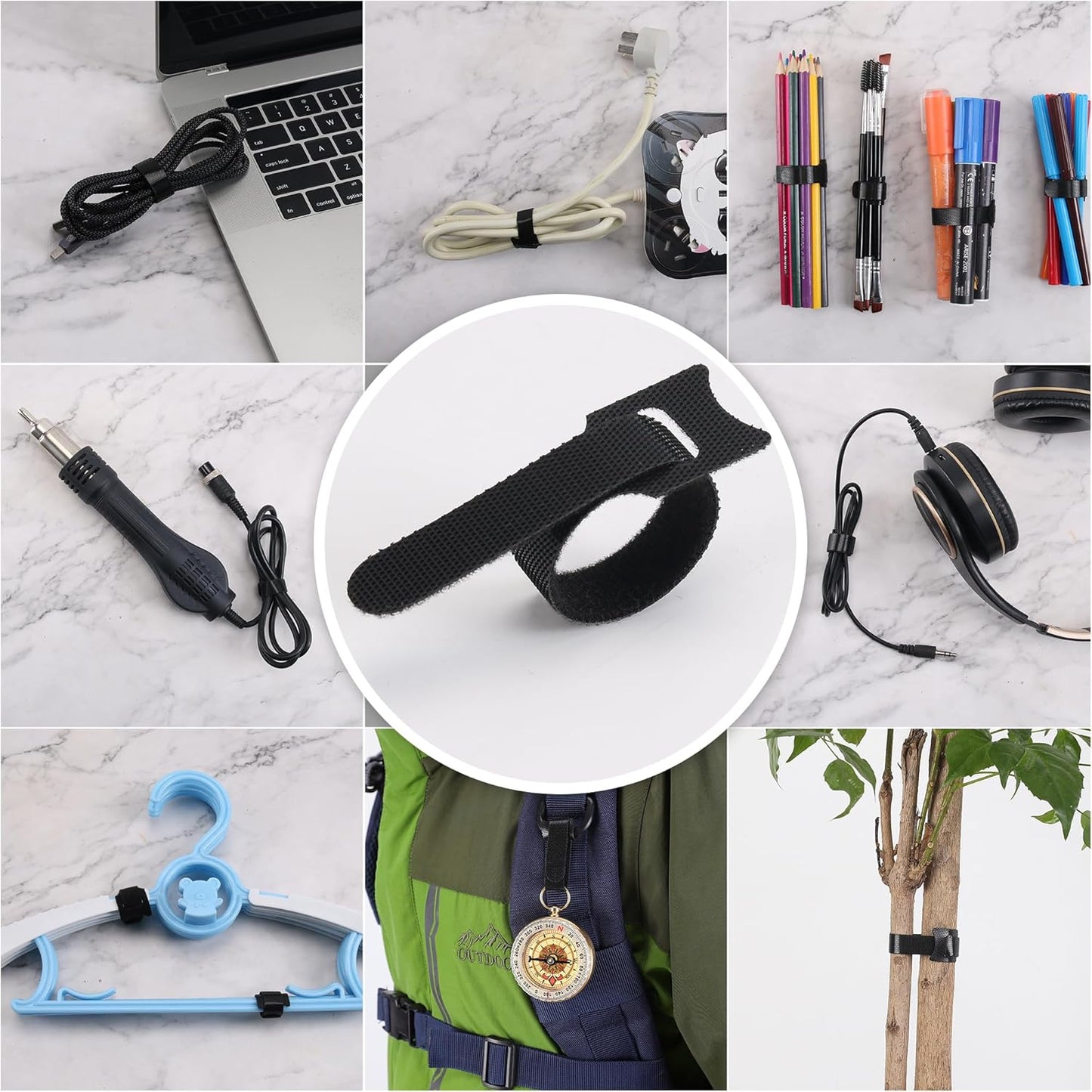 126 PCS 6 Inches Reusable Cable Ties, Adjustable Cord Straps, Wire Organizer, Cord Wrap and Hook Loop Cable Management - Black