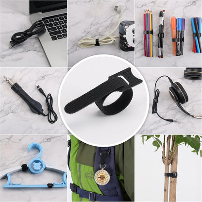 126 PCS 6 Inches Reusable Cable Ties, Adjustable Cord Straps, Wire Organizer, Cord Wrap and Hook Loop Cable Management - Black