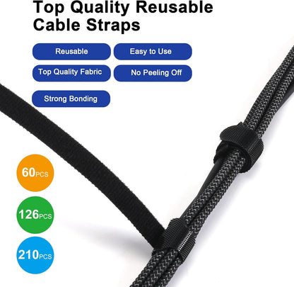 126 PCS 6 Inches Reusable Cable Ties, Adjustable Cord Straps, Wire Organizer, Cord Wrap and Hook Loop Cable Management - Black