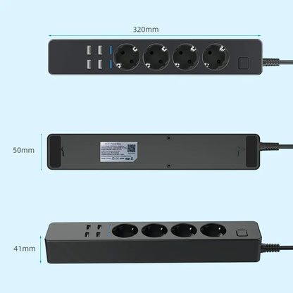 Smart WiFi Power Strip | 4 EU Outlets & 4 USB Ports - Home Pulse