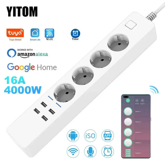 Smart WiFi Power Strip | 4 EU Outlets & 4 USB Ports - Home Pulse